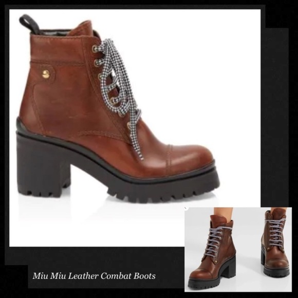 MIU MIU Distressed Brown Leather Combat Boots